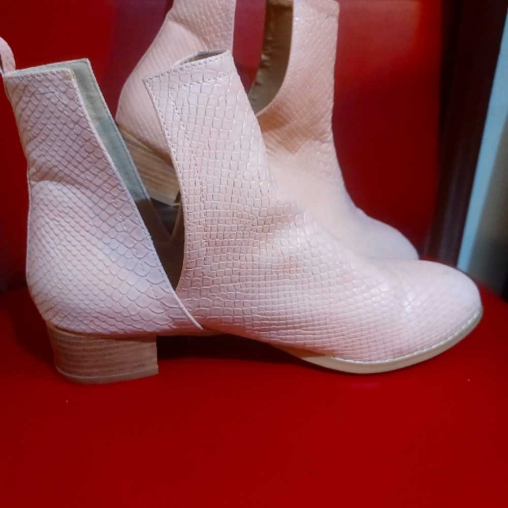 Pale Pink Faux Snake Skin Ankle Boots